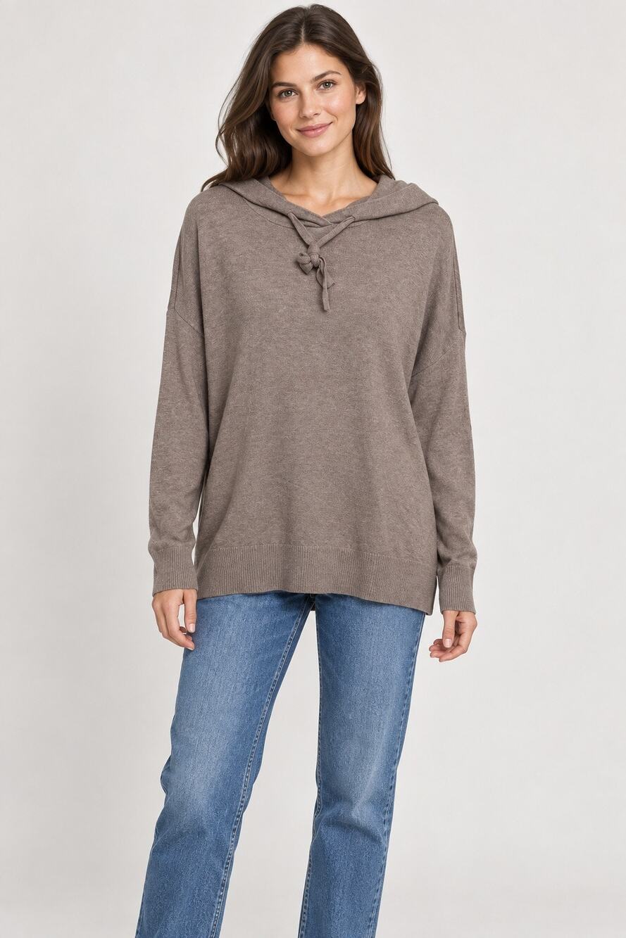 Movesgood Hammi Hood Brown Bamboo Cashmere Hoodie Sweater M NWT